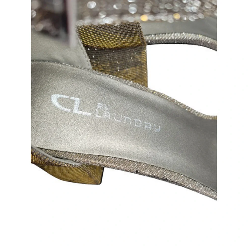 HP CL Laundry Gold Silver Square Heel‎ Ankle Strap Open Toe Retro Glam Sandals